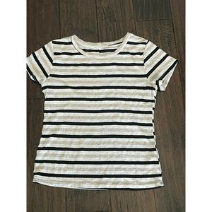 Occasion Juniors Small Shirt Neutral ribbed black beige white striped short Y2K